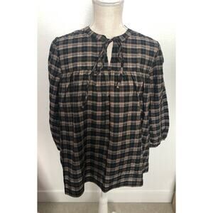 Barbour  Brown Tones Check Tie Front Top - US 8